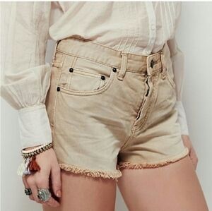 Free People Uptown Denim Shorts Khaki Tan High Rise Size 29 Jean Cutoffs